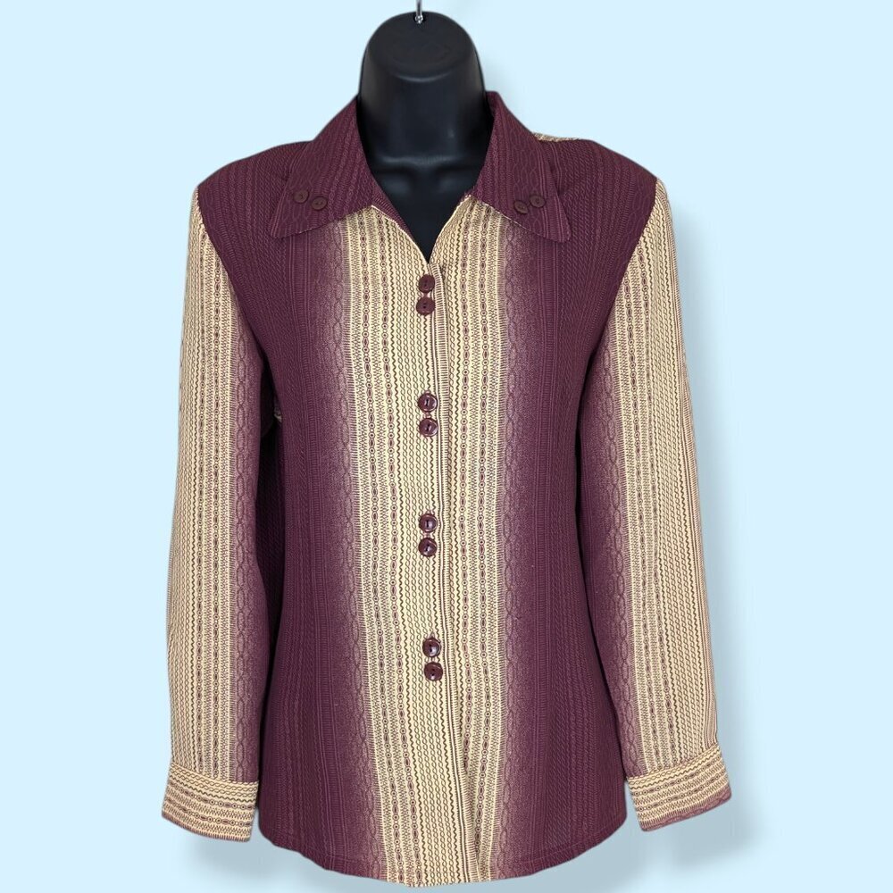 V. Yuhua Red & Yellow Striped Button Down Blouse